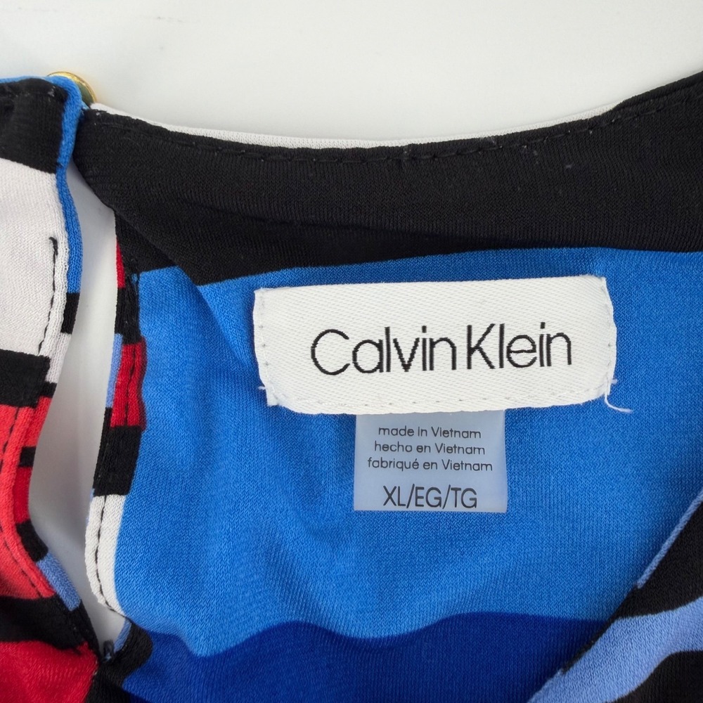 Calvin Klein Colorblock Sleeveless Blouse Blue Red Striped‎ Top Womens XL - Picture 9 of 11